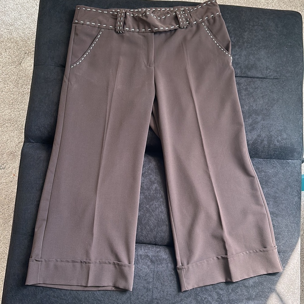 Brown Wide-Leg Capris with clasp closure